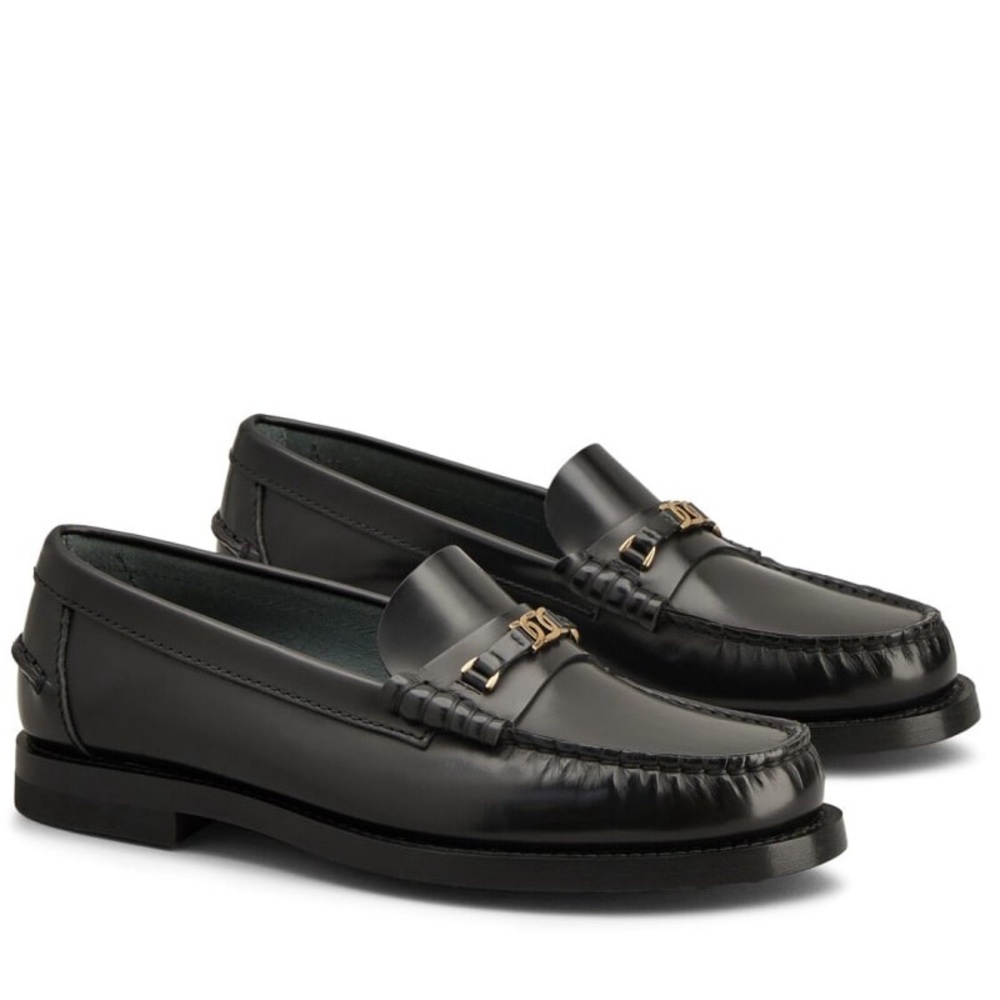 TOD'S Logo leather chain loafers
